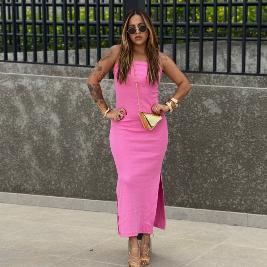 Vestido Midi com fendas Canelado Ribana