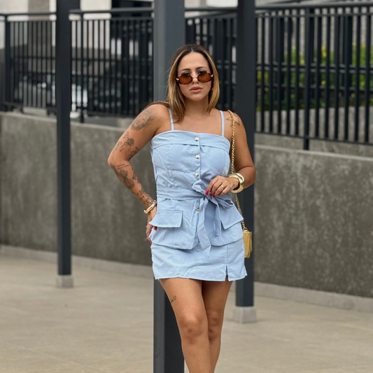 Conjunto Blusa e Short Saia Alfaiataria com Botões