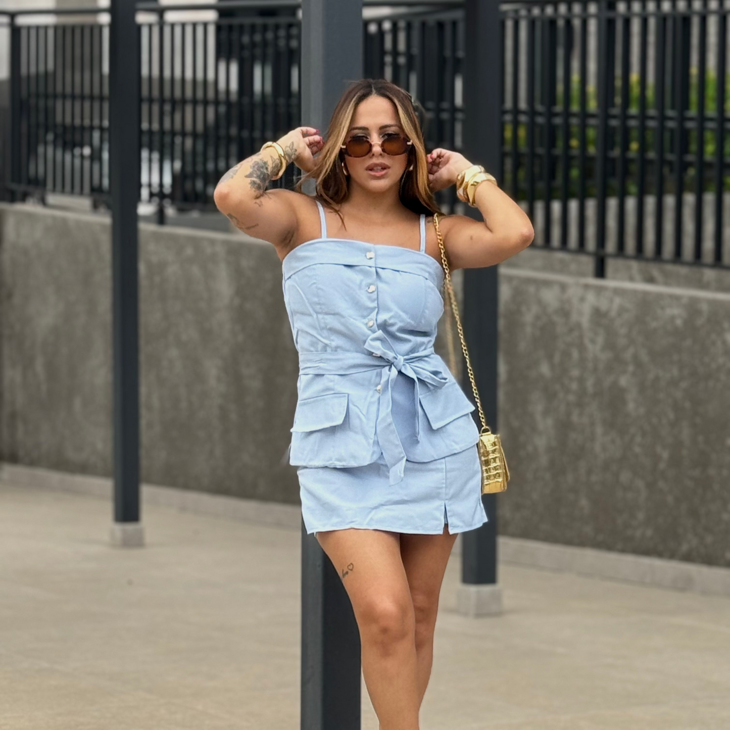 Conjunto Blusa e Short Saia Alfaiataria com Botões