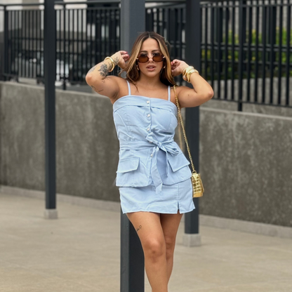 Conjunto Blusa e Short Saia Alfaiataria com Botões