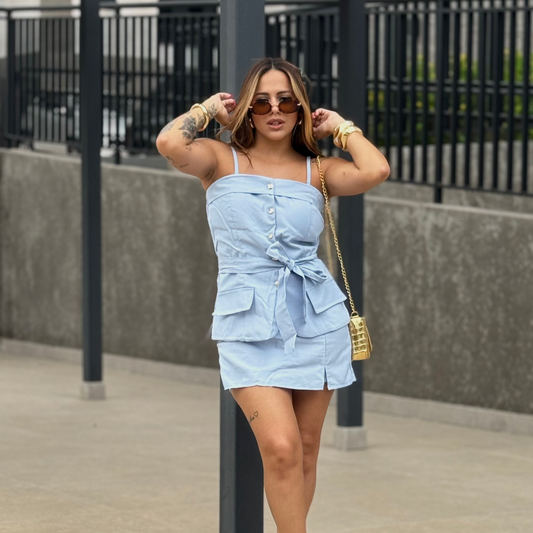 Conjunto Blusa e Short Saia Alfaiataria com Botões