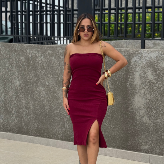 Vestido Tomara que Caia Canelado Ribana