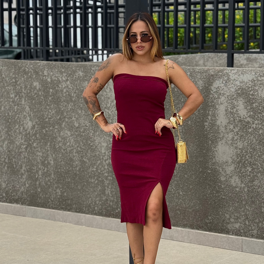 Vestido Tomara que Caia Canelado Ribana