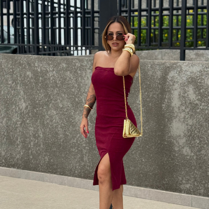 Vestido Tomara que Caia Canelado Ribana
