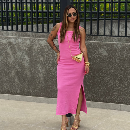 Vestido Midi com fendas Canelado Ribana