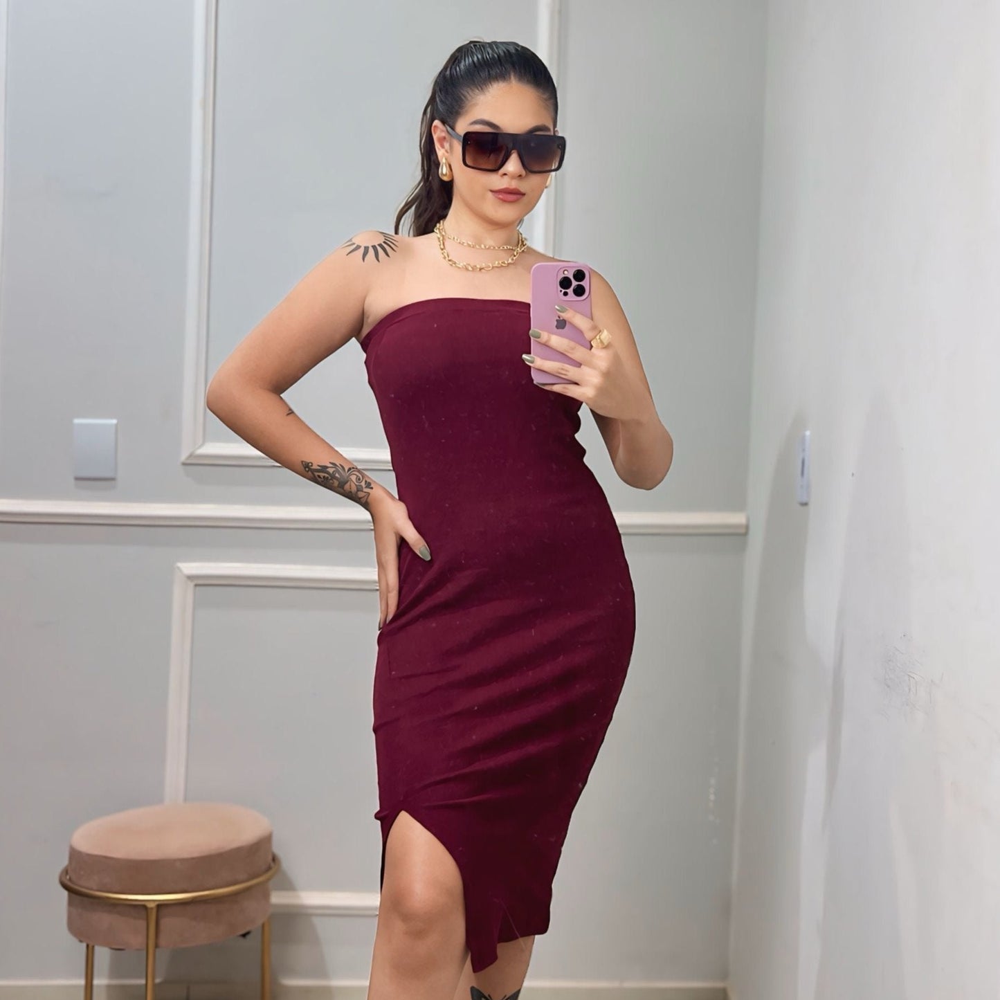 Vestido Tomara que Caia Canelado Ribana