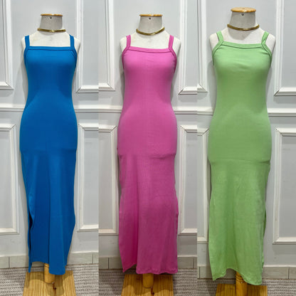 Vestido Midi com fendas Canelado Ribana